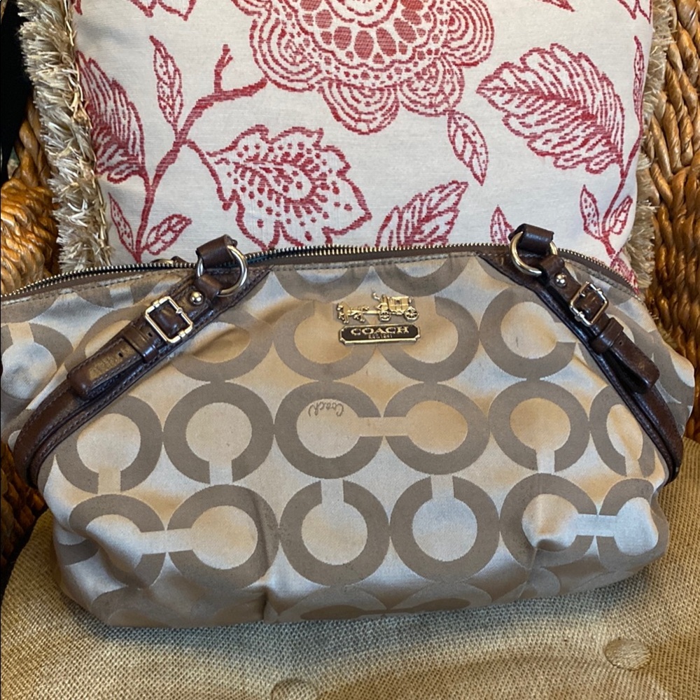 Coach Brown and Tan Bag with Signature Style and Beautiful Blue Interior